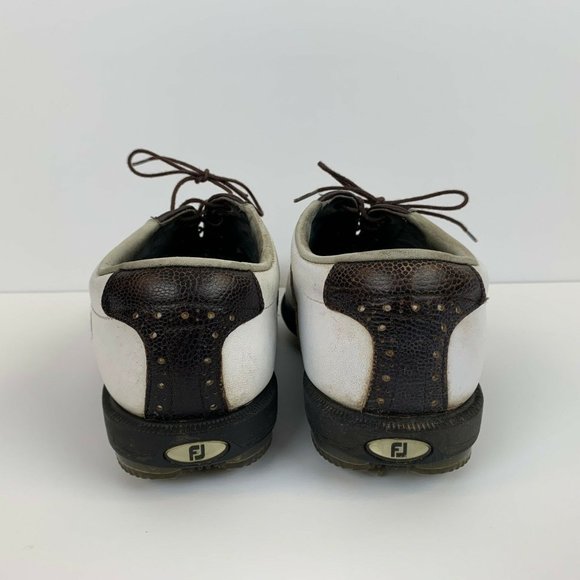 Footjoy Dryjoy Tour Pro Golf Shoes White Brown Soft Spike Mens Size 7.5 Wide - Picture 4 of 7